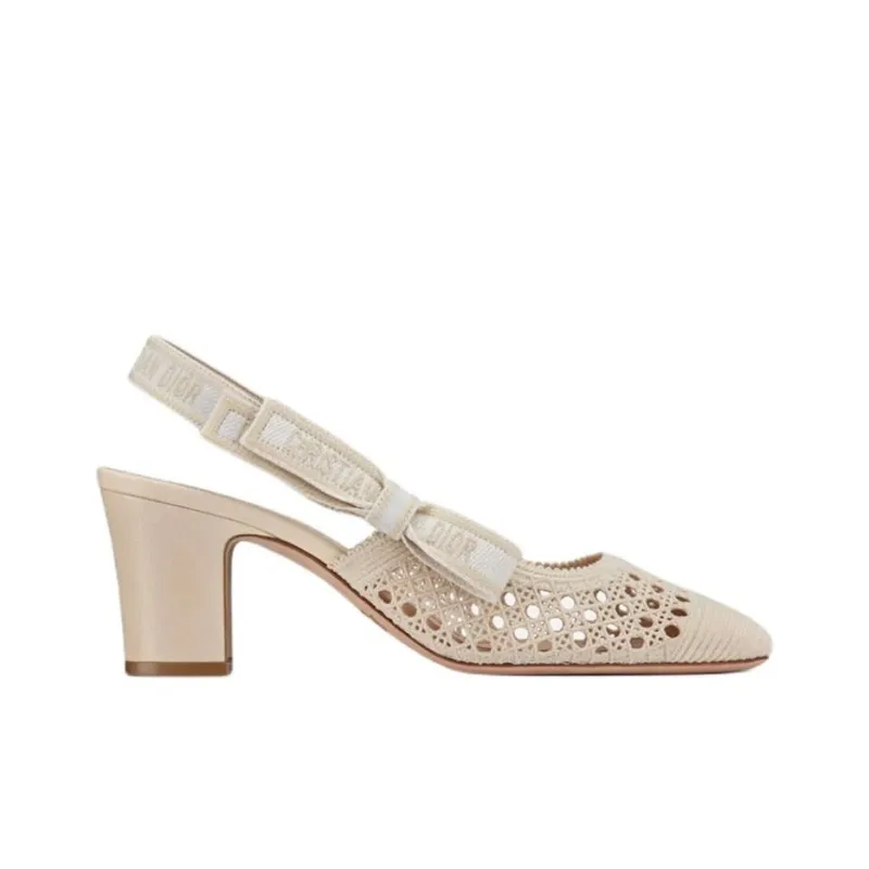 DIOR Moi Chunky Heel High Heels Women's Ecru-1