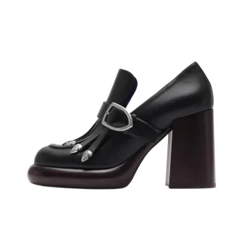 Burberry Wedge Chunky Heel High Heels 9.5cm Women's Black