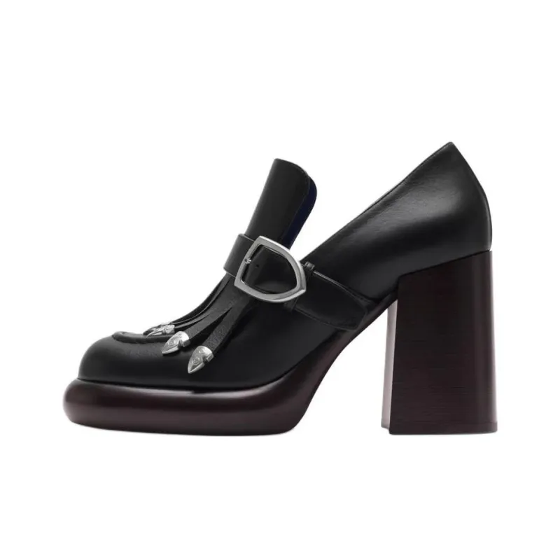 Burberry Wedge Chunky Heel High Heels 9.5cm Women's Black-0