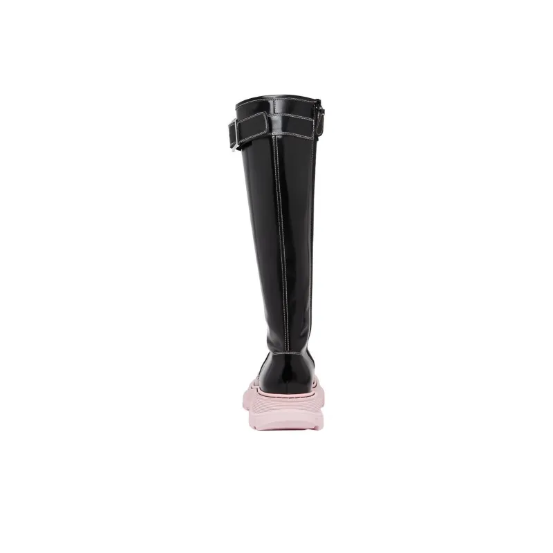 Alexander McQueen Tread Knee high Boots Women's Black Pink-4