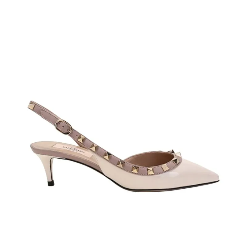 Valentino Rockstud Slim Heel High Heels 5cm Women's Light Ivory Gray Pink-1