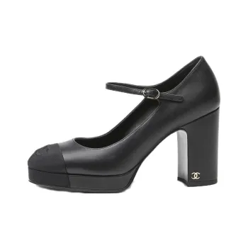 CHANEL Chunky Heel High Heels 9.5cm Women's Black