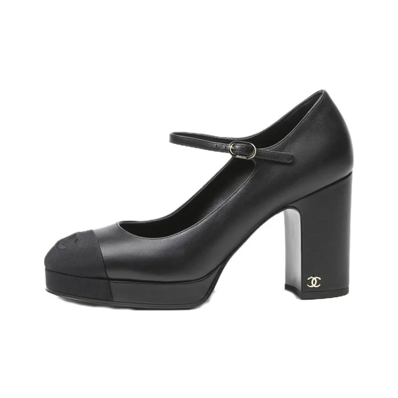 CHANEL Chunky Heel High Heels 9.5cm Women's Black-0