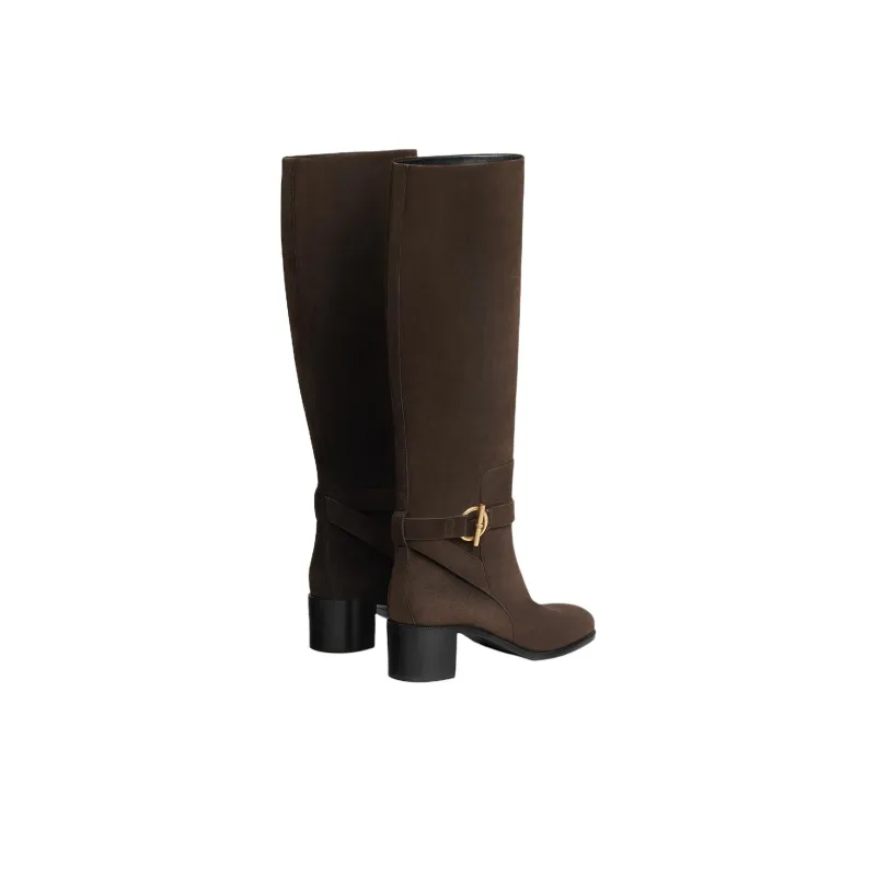 HERMES Justine Ankle Boots 5cm Women's Brown-3