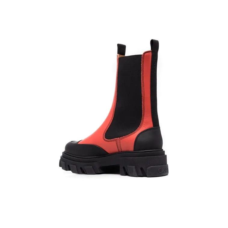 GANNI Short Chelsea Boots 5cm Women's Red Black-2