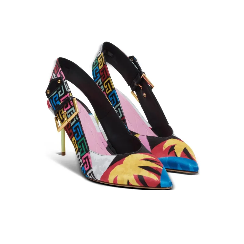 BALMAIN Ruby Monogram print Satin Pumps-2