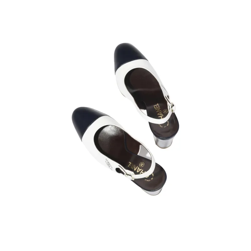 CHANEL Chunky Heel High Heels 9.5cm Women's White-3