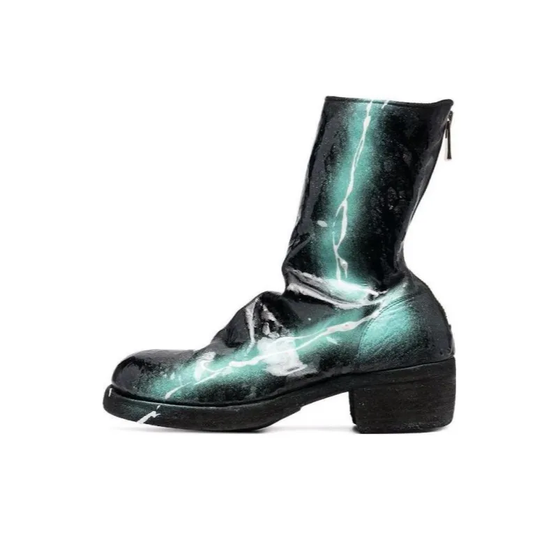 GUIDI Paint-splatter Ankle Boots-0