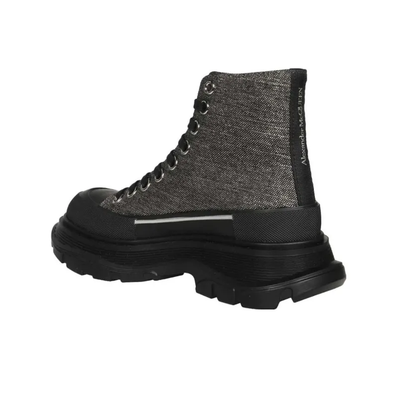 Alexander McQueen Tread Slick Lace Up Boot Black Silver Women's-4