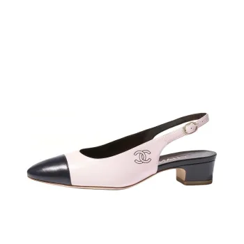 CHANEL Chunky Heel High Heels 3cm Women's Pink Blue