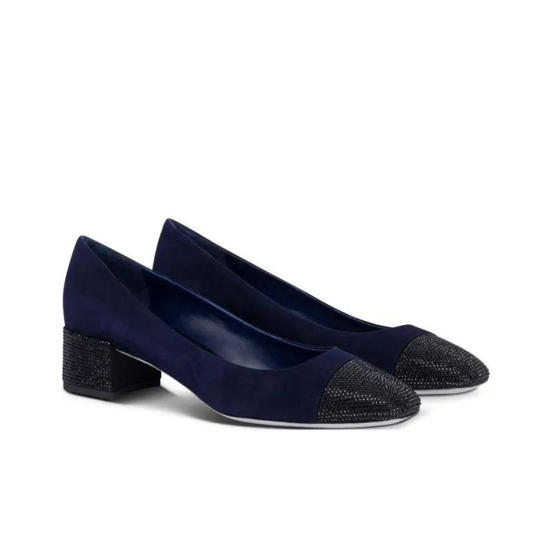 RENE CAOVILLA Kristen Chunky Heel High Heels 4cm Women's Marine Blue-2