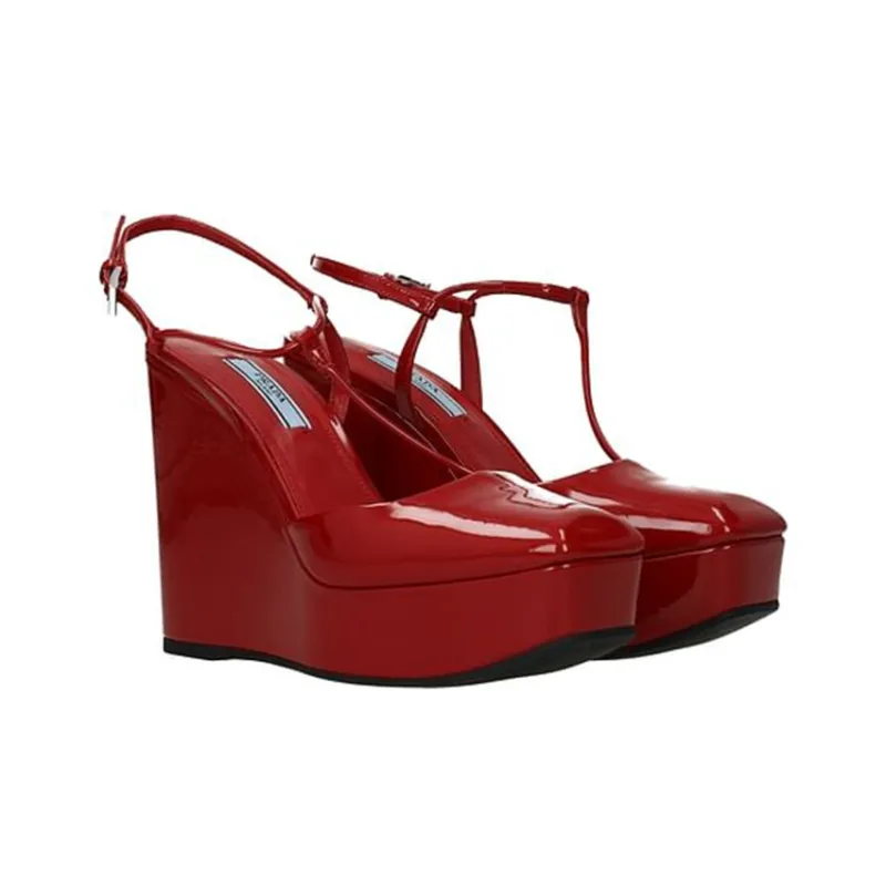 PRADA Wedge Heel High Heels Women's Red-1