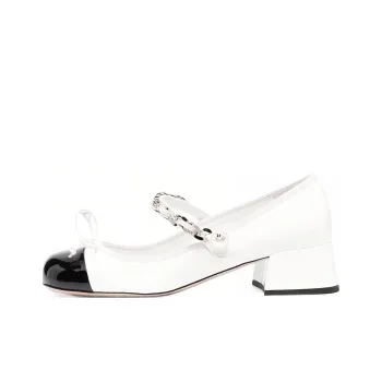 MIU MIU Naplak Block Heel High Heels Women's White Black