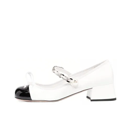 MIU MIU Naplak Block Heel High Heels Women's White Black