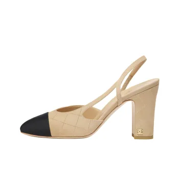 CHANEL Chunky Heel High Heels 9cm Women's Beige