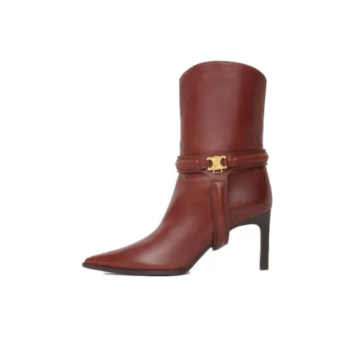 CELINE Verneuil Ankle Boots Women's Burgundy
