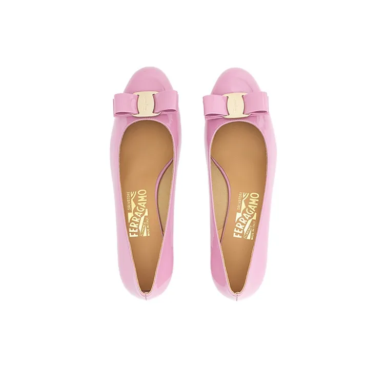 FERRAGAMO Vara Block Heel High Heels 3cm Women's Pink-3