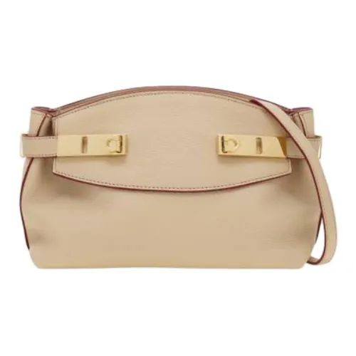 FERRAGAMO Hug Calfskin Shoulder Bag Mini Women's Beige