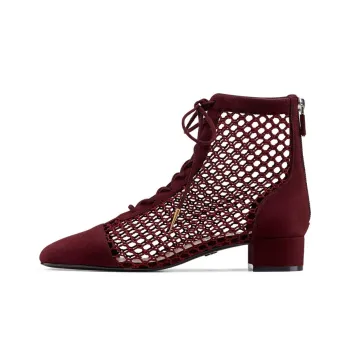 DIOR Naughtily D Ankle Boots Medium Heel Women's Burgundy