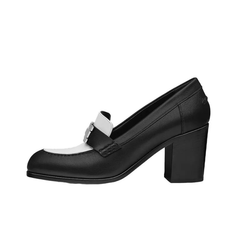 HERMES Dauphine 70 Chunky Heel High Heels Women's Black White-0
