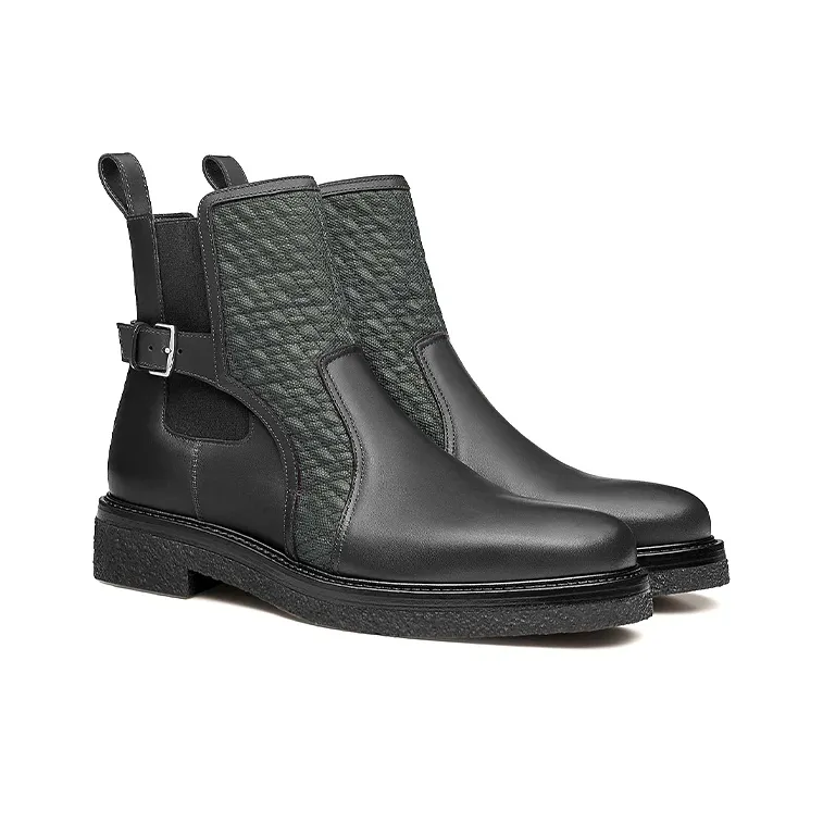 HERMES Distance Ankle Boots Men's Black Green-2