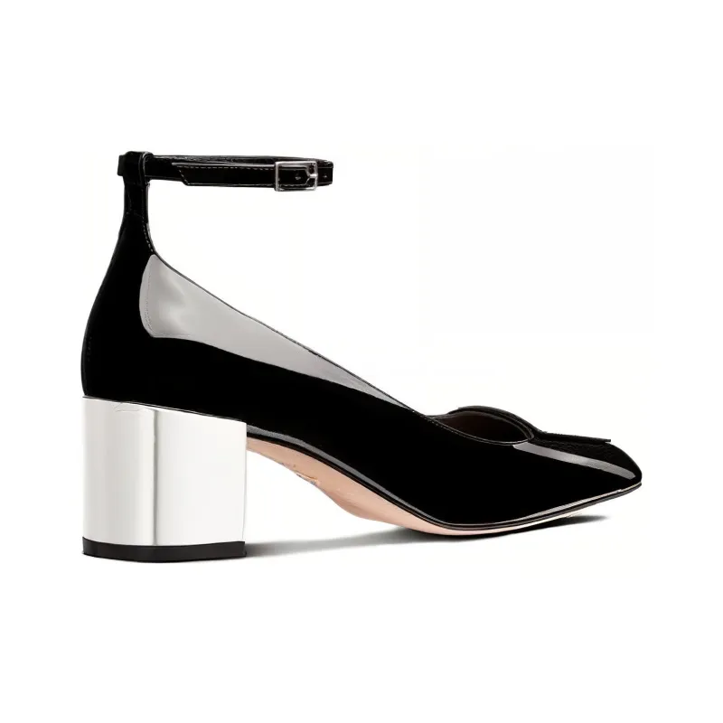 DIOR La Parisienne Dior Chunky Heel High Heels 5.5cm Women's Black-3