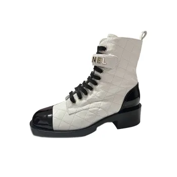 CHANEL Short Martin Boot Women's White Black