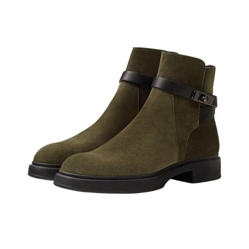 HERMES Veo Ankle Boots Men's Green-2