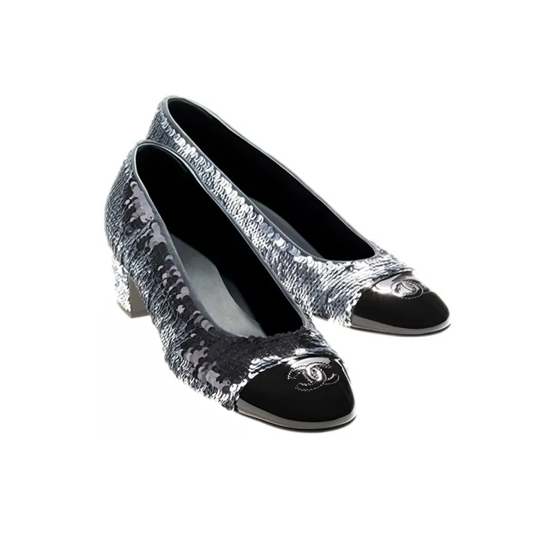 CHANEL High Heels Women's Black/Silver-2