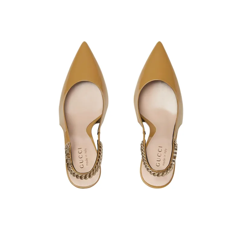 GUCCI SLINGBACK Slim Heel High Heels 10.5cm Women's Khaki-4