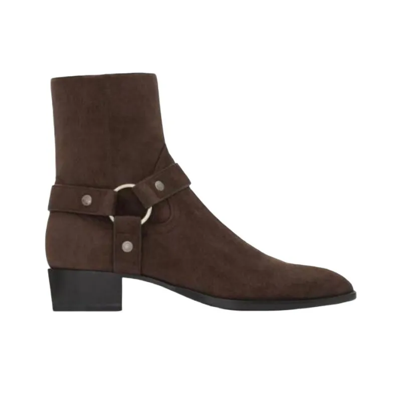 SAINT LAURENT Wyatt Ankle Boots 4cm Men's Brown-1