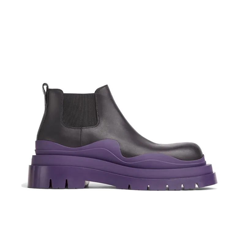 Bottega Veneta Tire Chelsea Ankle Length Chelsea Boots Men's Black Purple-1