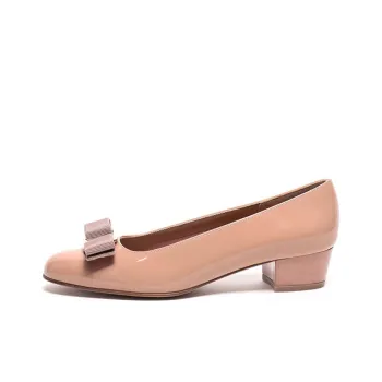 FERRAGAMO Vara Chunky Heel High Heels 3cm Women's Nude Pink