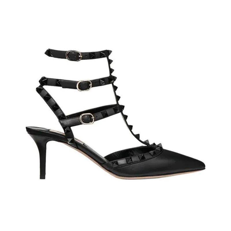 Valentino Rockstud Slim Heel High Heel Sandal 6.5cm Women's Black-1