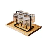 Vertical Stripe Cup, 300ML/6 Pack+Cup Holder+Bamboo Tea Tray