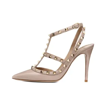 Valentino Rockstud GARAVANI Slim Heel High Heels 10cm Women's Nude Skin