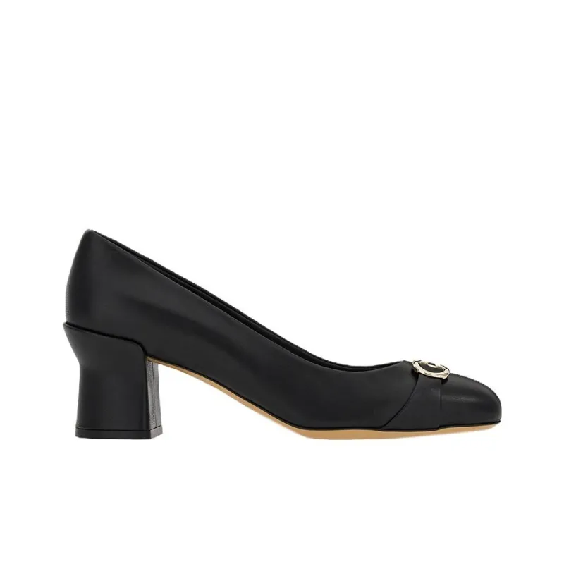FERRAGAMO GANCINI Chunky Heel High Heels 5.5cm Women's Black-1