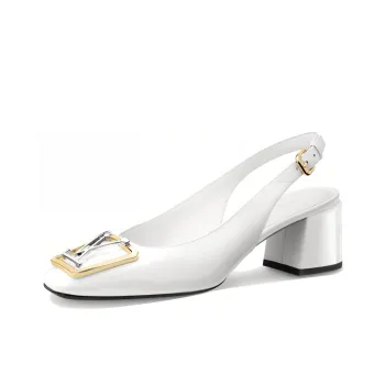 LOUIS VUITTON Madeleine Chunky Heel High Heels 6.5cm Women's White