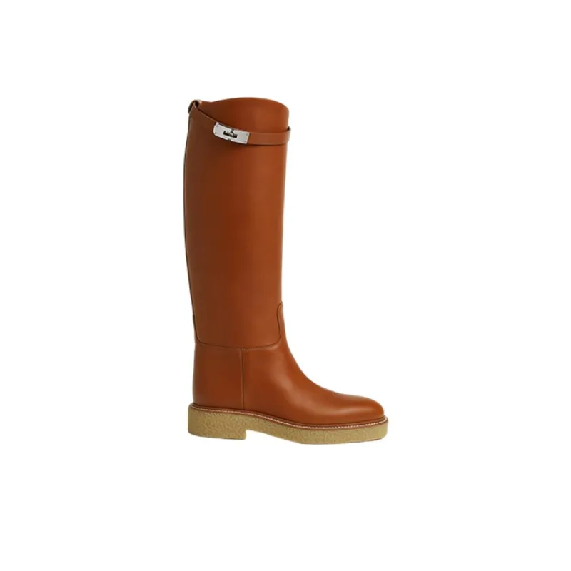 HERMES Honey Knee high Boots Women's Brown-1