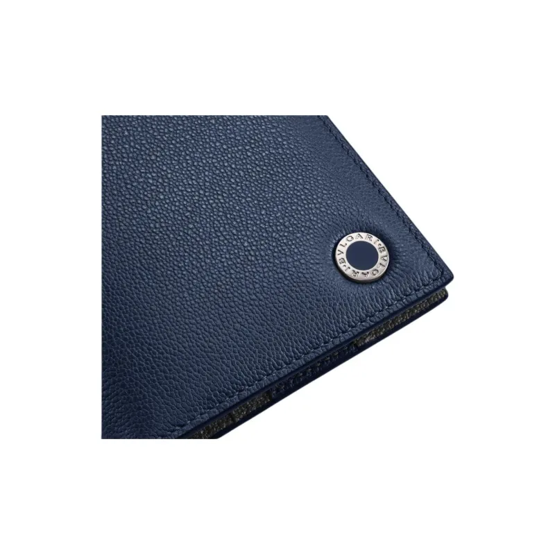 BVLGARI Calfskin Wallet Small Size Men's Blue-3