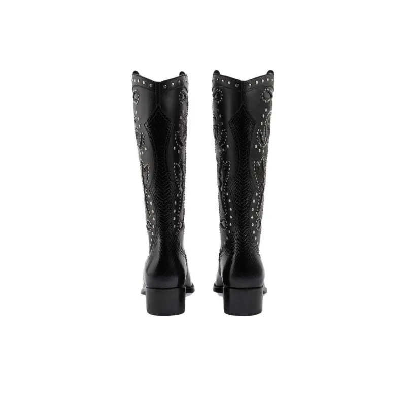 GUCCI Double G Knee-High Boots 3.5cm Women's Black-4