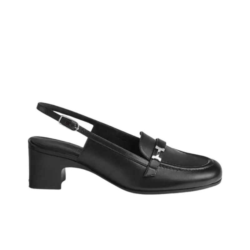 HERMES Chunky Heel High Heels 5cm Women's Black-1