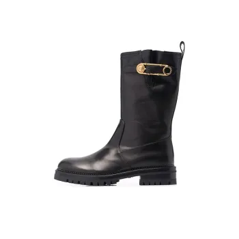 VERSACE Safety Pin Mid Calf Boots Women's Black