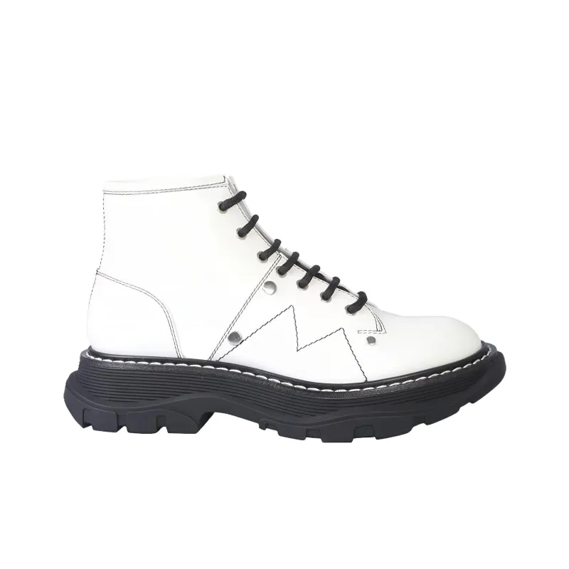 Alexander McQueen Tread Slick Lace Up Boot Ivory Black Women's-1