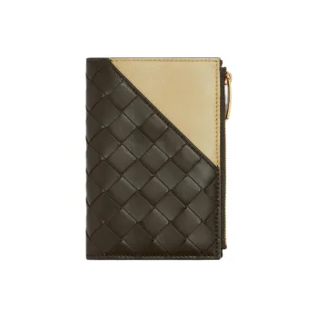 Bottega Veneta Intrecciato Lambskin Wallet Medium Size Women's Persimmon Color With Light Cream Candy