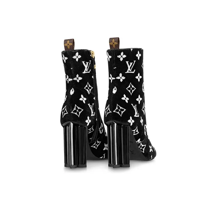 LOUIS VUITTON Silhouette Ankle Boots 10cm Women's Black White-3