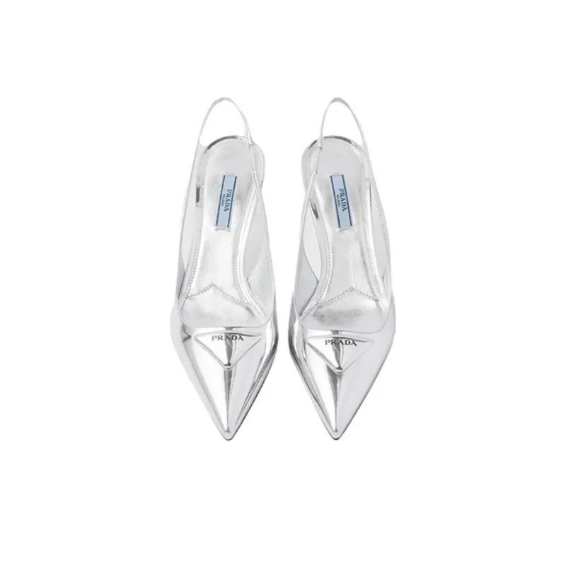 PRADA Slim Heel High Heels Women's Silver-3