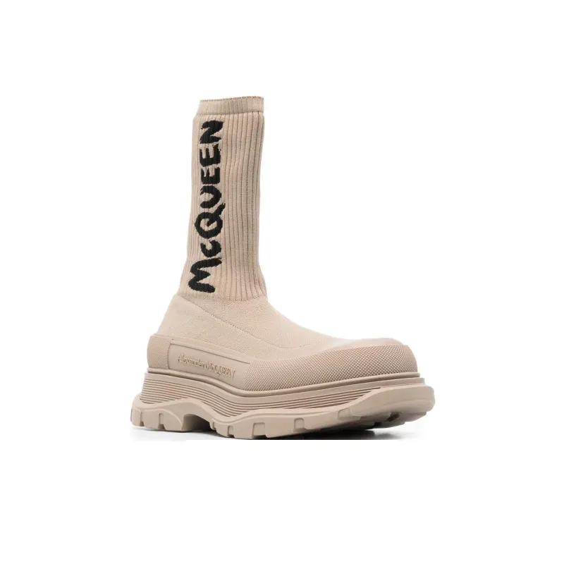 Alexander McQueen Graffiti Knit Tread Slick Boot Beige-2