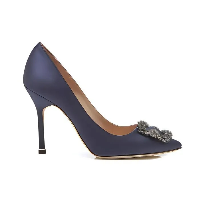 MANOLO BLAHNIK Hangisi Slim Heel High Heels 10.5cm Women's Dark Blue-1