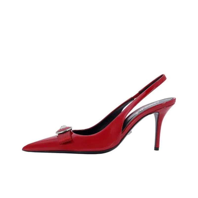 VERSACE Gianni Ribbon Slim Heel High Heels 8.5cm Women's Red-0